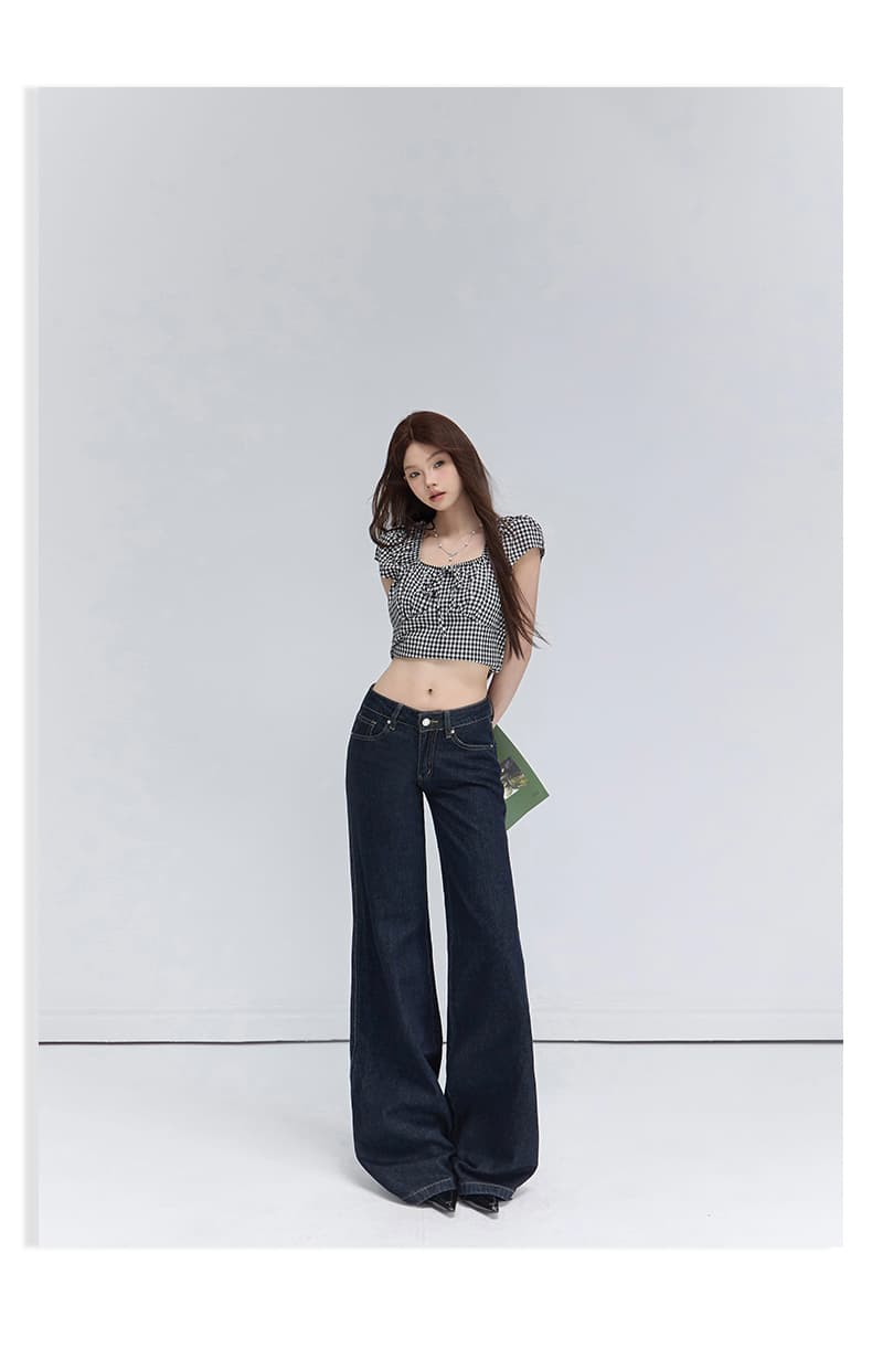 실사 2 색 아메리칸 레트로 로우 웨이스트 핫걸 나팔 바지 몸매 가꾸기 도루 센스 슬림해 보이는 다용도 청바지 여성 상세 이미지 24
