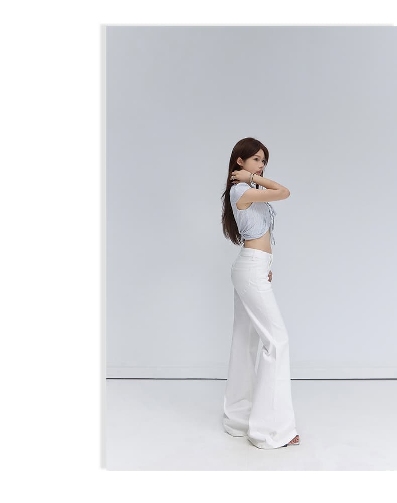 실사 4 색 아메리칸 레트로 로우 웨이스트 핫걸 나팔 바지 마이크로 폭탄 다용도 ins 몸매 가꾸기 슬림해 보이는 청바지 여성 상세 이미지 23