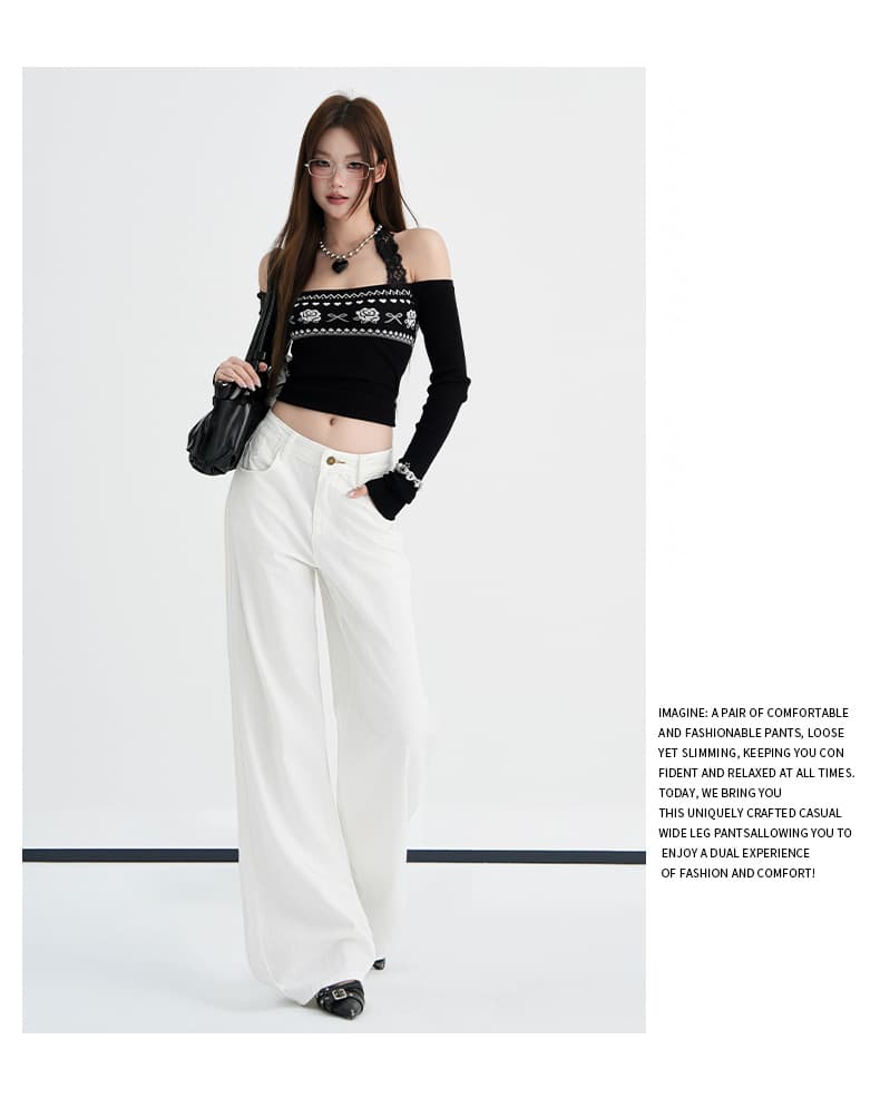 실사 달콤한 차가운 바람 화이트 부츠컷 청바지 여성 이른 가을 새로운 개성 등 허리 금속 단추 자수 바닥 청소 바지 상세 이미지 12