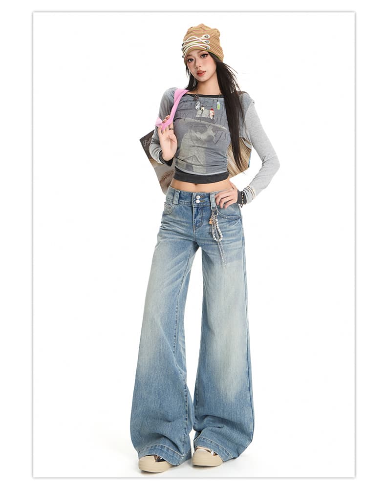 실사 아메리칸 레트로 블루 더블 버클 스트레이트 청바지 여성 2026 새로운 로우 웨이스트 루즈핏 도루 센스 넓은 다리 부츠컷 바지 상세 이미지 9
