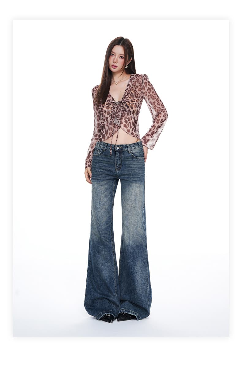 실사 26 가을 겨울철 새로운 아메리칸 레트로 마 오래된 워싱 중 로우 웨이스트 마이크로 루즈핏 새로운 부츠컷 청바지 여성 상세 이미지 9