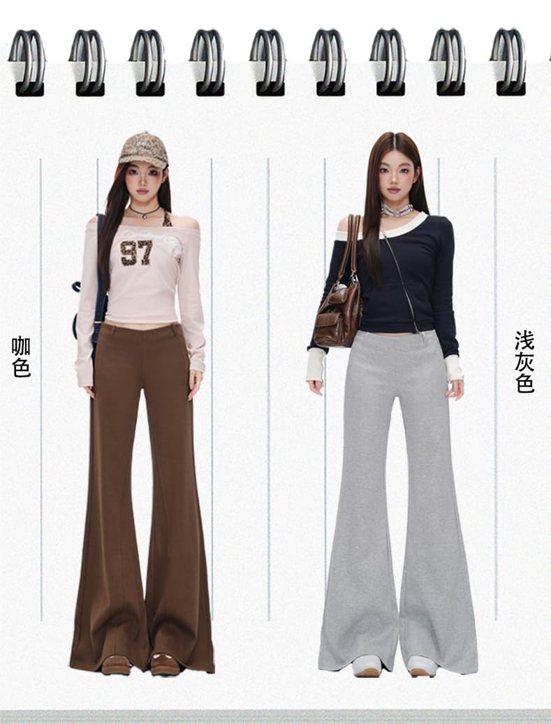 실사 새로운 커피 색상 마이크로 나팔 캐주얼 바지 여자 중간 로우 웨이스트 루즈핏 도루 센스 바닥 청소 핫걸 긴 바지 여성 상세 이미지 2