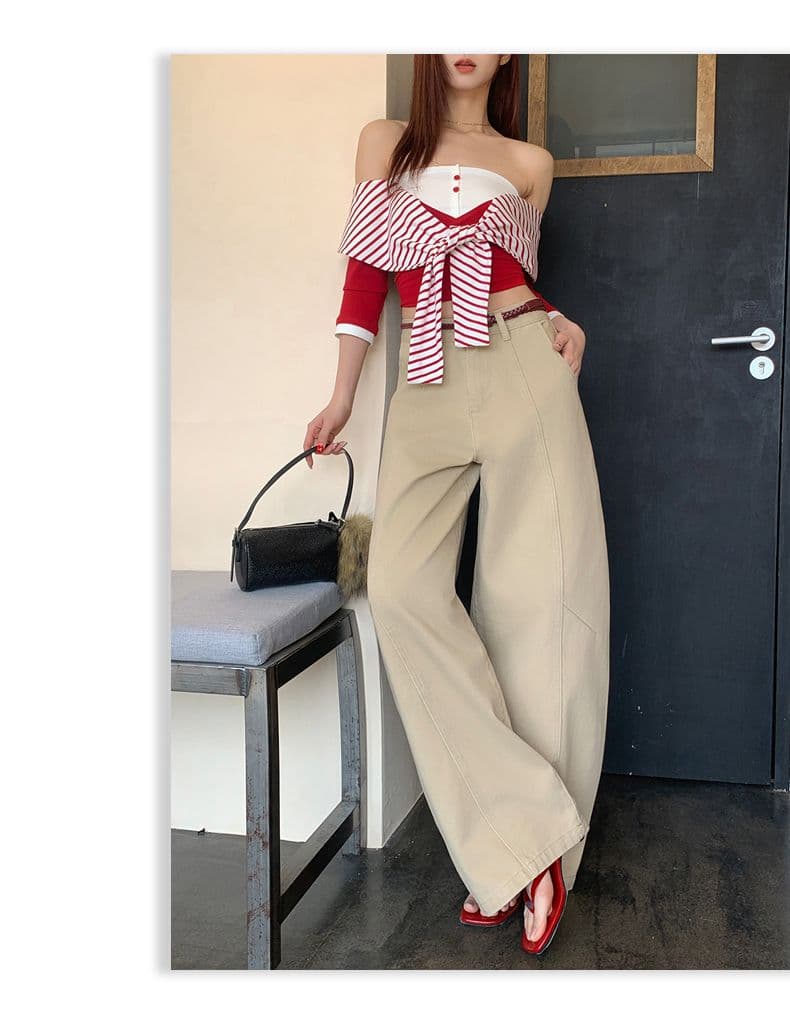 실사 가을 새로운 모통이 칼 바지 여성 청바지 아메리칸 높음 거리 하이웨이스트 루즈핏 넓은 다리 캐주얼 다용도 바닥 청소 바지 상세 이미지 12