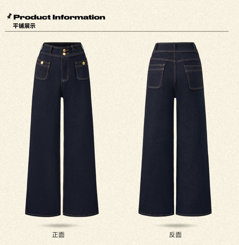 실사 작은 대중 디자인 센스 원본 암소 색상 더블 버클 스트레이트 와이드 레깅스 바지 2026 가을 새로운 하이웨이스트 루즈핏 긴 바지 상세 이미지 5