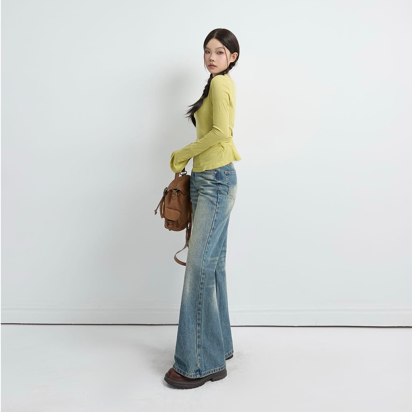 실사 아메리칸 레트로 노스탤지어 로우 웨이스트 핫걸 나팔 바지 도루 센스 다용도 가을 겨울 청바지 여성 긴 바지 길이 연장 이미지 2