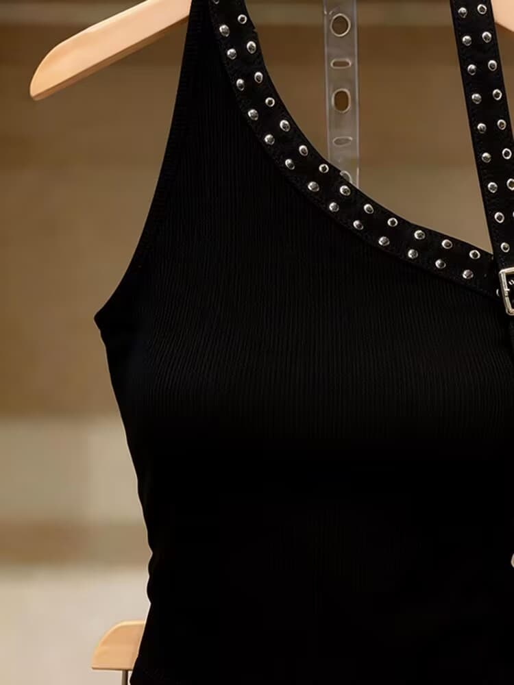 여름 작은 키 핫걸 순수한 욕망 행침 목 캐미솔 디자인 센스 슬림해 보이는 벨트 가슴 패드 민소매 맨위 외출용 이미지 3