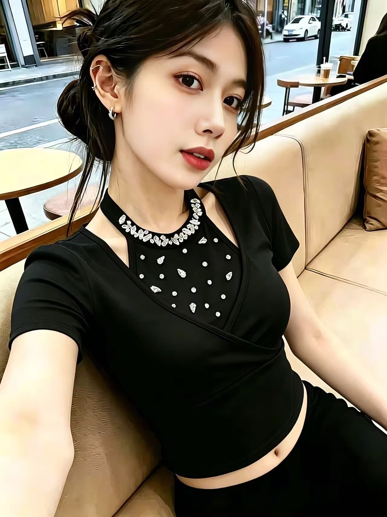 실사 순수한 욕망 달콤한 핫걸 디자인 센스 못 훈련 페이크 레이어드 반팔 티셔츠 여성 다용도 Chic 몸매 가꾸기 맨위 여름 이미지 4