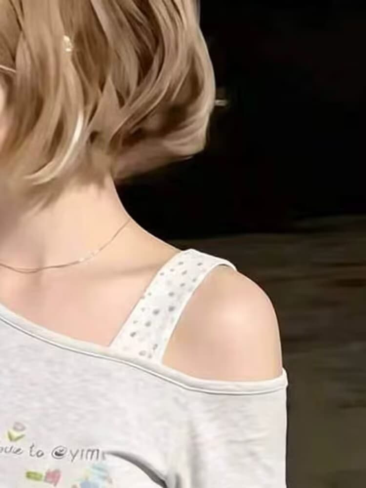 실사 여름 달콤한 핫걸 불규칙 비스듬한 칼라 오프숄더 반팔 티셔츠 여성 주름 꼬집기 허리 슬림해 보이는 쇼트 스타일 맨위 이미지 4