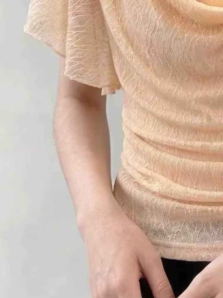 실사 프랑스식 슈퍼 요정 얇은 스타일 나비 넥타이 흔들다 칼라 반팔 티셔츠 여성 여름 핫걸 주름 꼬집기 허리 위로 의류 상세 이미지 3