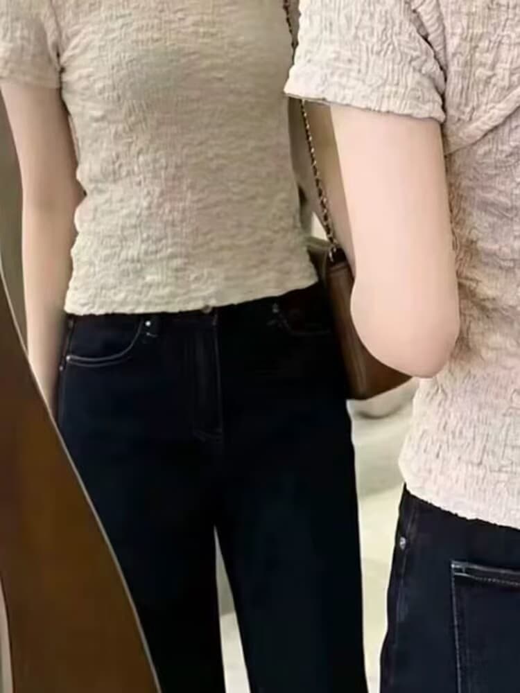 실사 여름 프랑스식 섹시함 달콤한 핫걸 백리스 홀로우 아웃 Chic 반팔 티셔츠 여성 V넥 다용도 디자인 센스 맨위 이미지 4