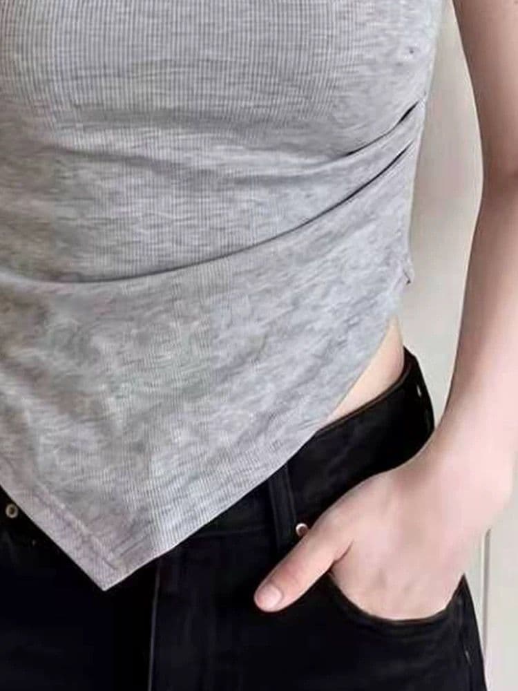 실사 여름 고유 한 Chic 몸매 가꾸기 긍정적 인 어깨 반팔 티셔츠 여성 디자인 센스 핫걸 불규칙 쇼트 스타일 맨위 상세 이미지 4