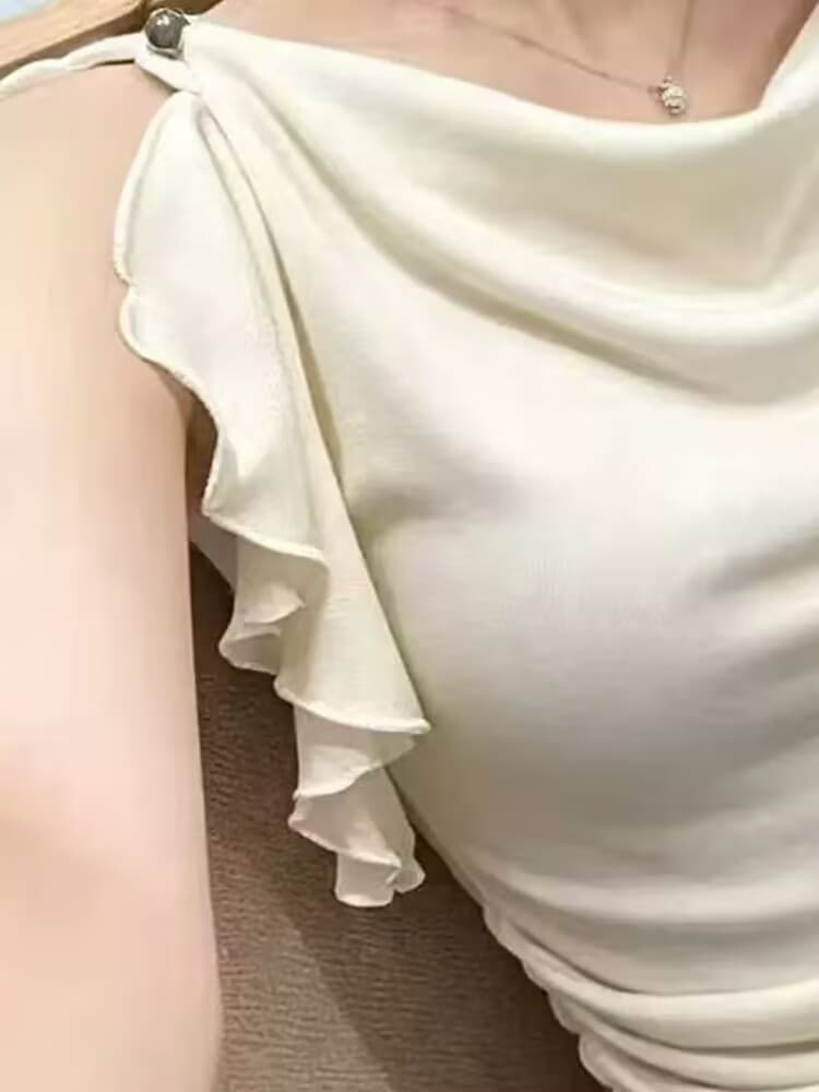 실사 여름 프랑스식 프릴 흔들다 칼라 캐미솔 인사이드 가져 가라. 외출용 순수한 욕망 핫걸 꼬집기 허리 민소매 맨위 이미지 3