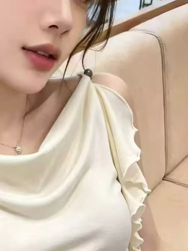 실사 여름 프랑스식 프릴 흔들다 칼라 캐미솔 인사이드 가져 가라. 외출용 순수한 욕망 핫걸 꼬집기 허리 민소매 맨위 상세 이미지 3