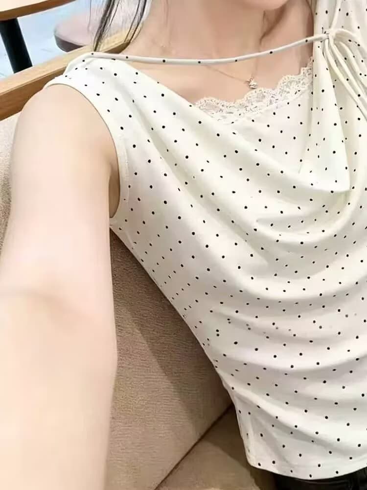 실사 남쪽 기름 고급 여성 의류 여름 순수한 욕망 달콤한 핫걸 섹시함 흔들다 칼라 캐미솔 여성 짧은 민소매 맨위 상세 이미지 4
