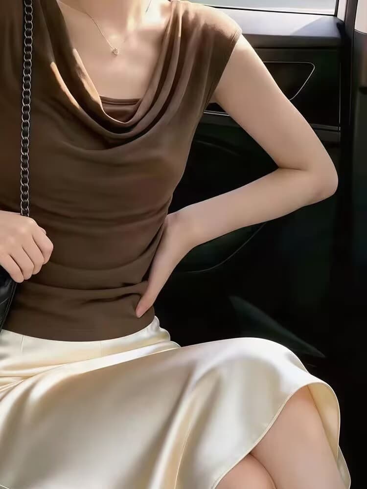 실사 프랑스식 레트로 핫걸 흔들다 칼라 민소매 티셔츠 여성 고유 한 Chic 디자인 센스 아름다운 맨위 작은 대중 여름 이미지 4