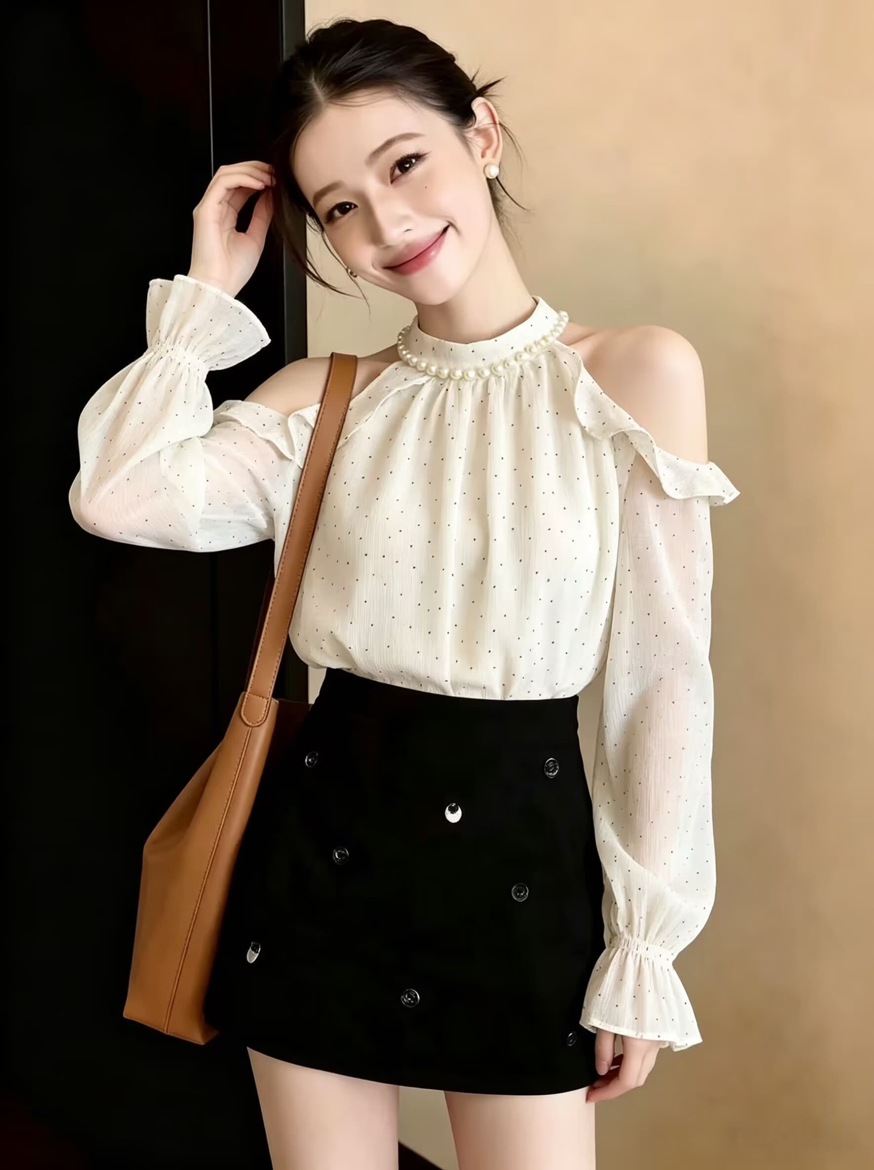 실사 2026 여름 새로운 프랑스식 Chic 순수한 욕망 오프숄더 슬림해 보이는 셔츠 달콤함 긴팔 맨위 상세 이미지 1