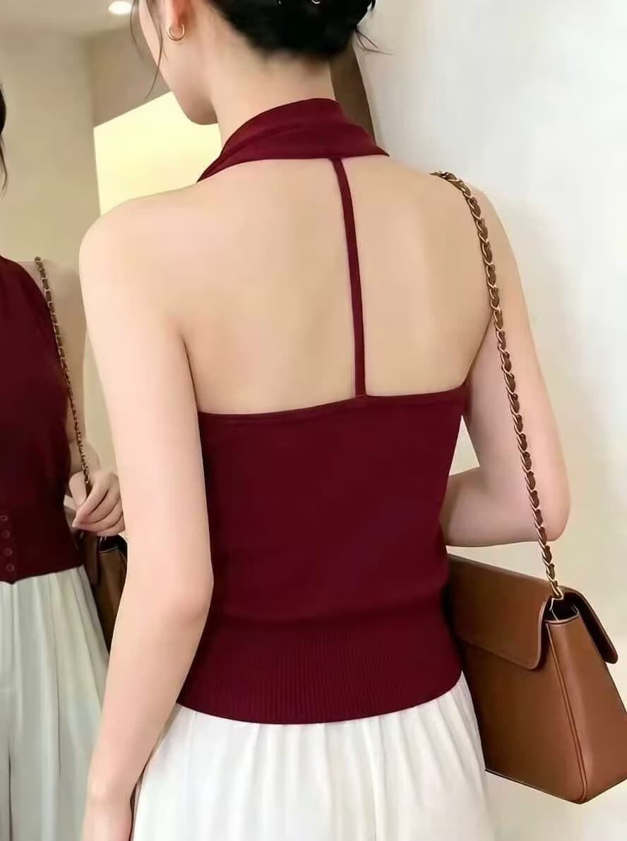 실사 여름 프랑스식 레트로 섹시함 핫걸 행침 목 백리스 몸매 가꾸기 캐미솔 V넥 디자인 센스 맨위 상세 이미지 4
