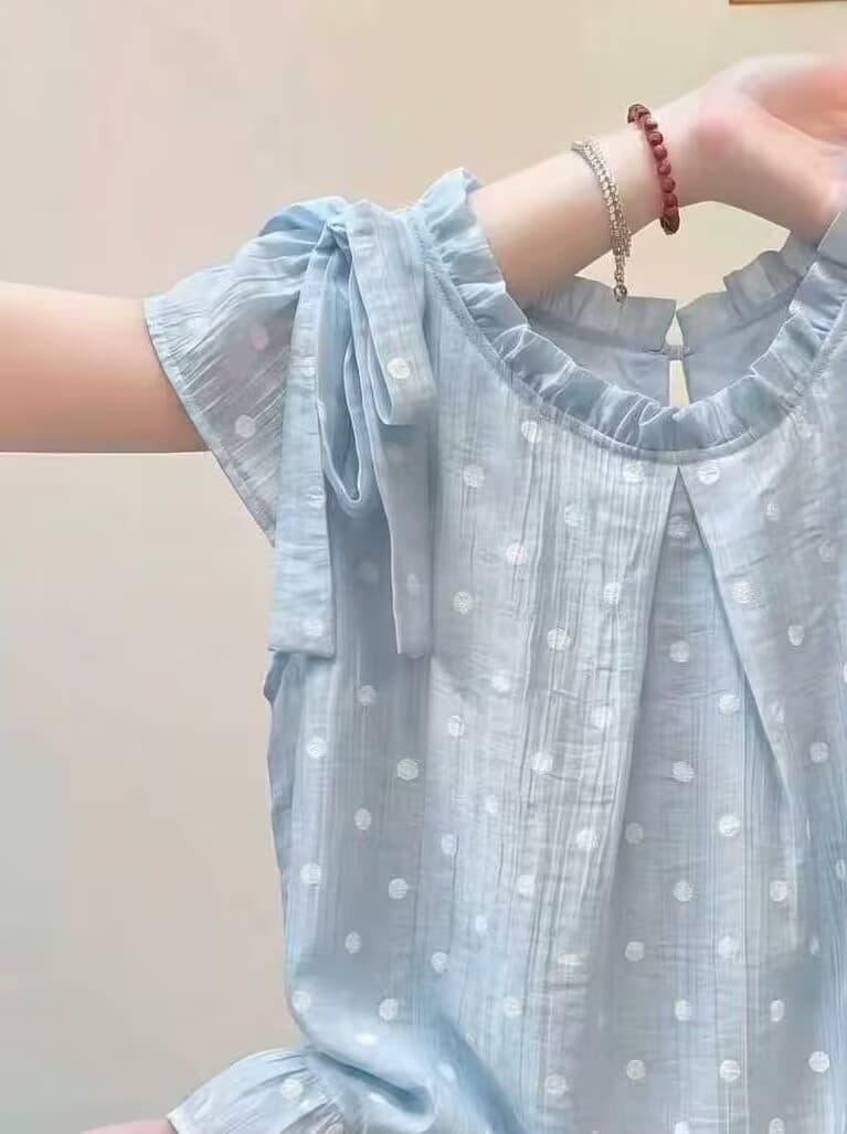 실사 달콤한 스타일 나비 매듭 프릴 민소매 맨위 여성 여름 작은 대중 디자인 센스 루즈핏 슬림해 보이는 품격 이미지 3