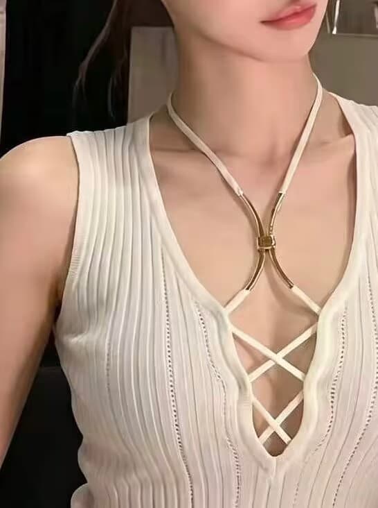 실사 행침 목 조끼 여성 여름 새로운 니트 스트랩 몸매 가꾸기 슬림해 보이는 섹시함 핫걸 외출용 쇼트 스타일 맨위 이미지 4
