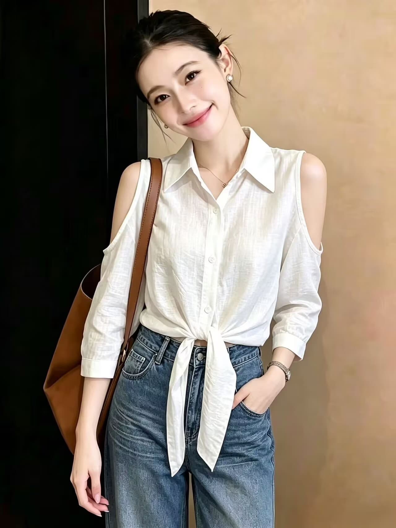 실사 2026 여름 드레스 새로운 작은 대중 Chic 스트랩 허리 수축 오프숄더 여성 셔츠 루즈핏 민소매 작은 셔츠 맨위 상세 이미지 3
