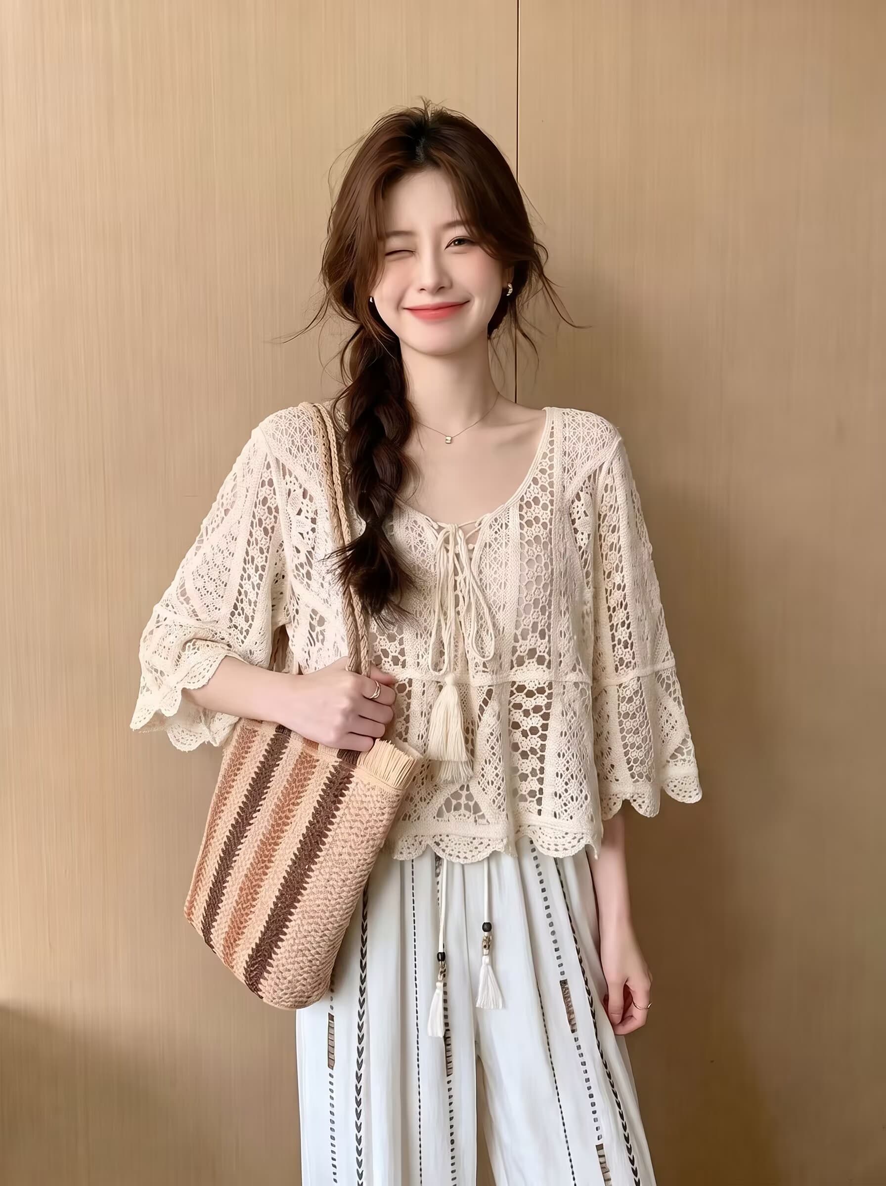 실사 휴가 바람 자수 홀로우 아웃 니트 자외선 차단 블라우스 여성 얇은 스타일 여름 고유 한 Chic 아름다운 맨위 상세 이미지 2