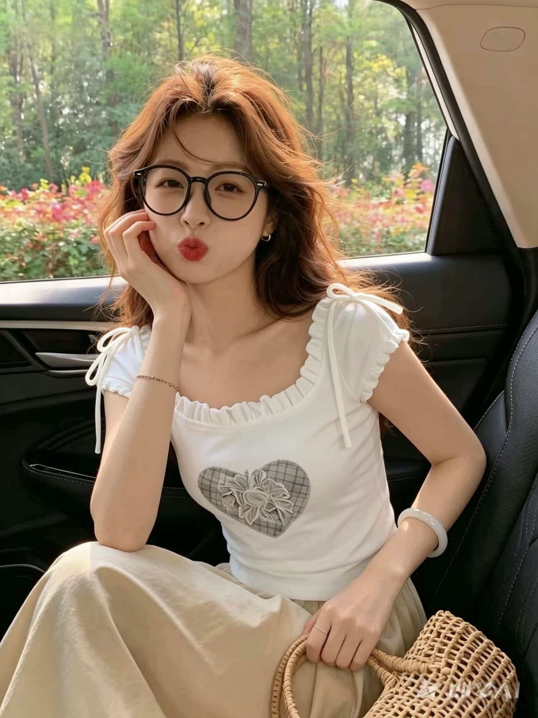 실사 프랑스식 레트로 패치워크 디자인 센스 작은 대중 반팔 티셔츠 여름 새로운 프린트 프릴 맨위 이미지 3