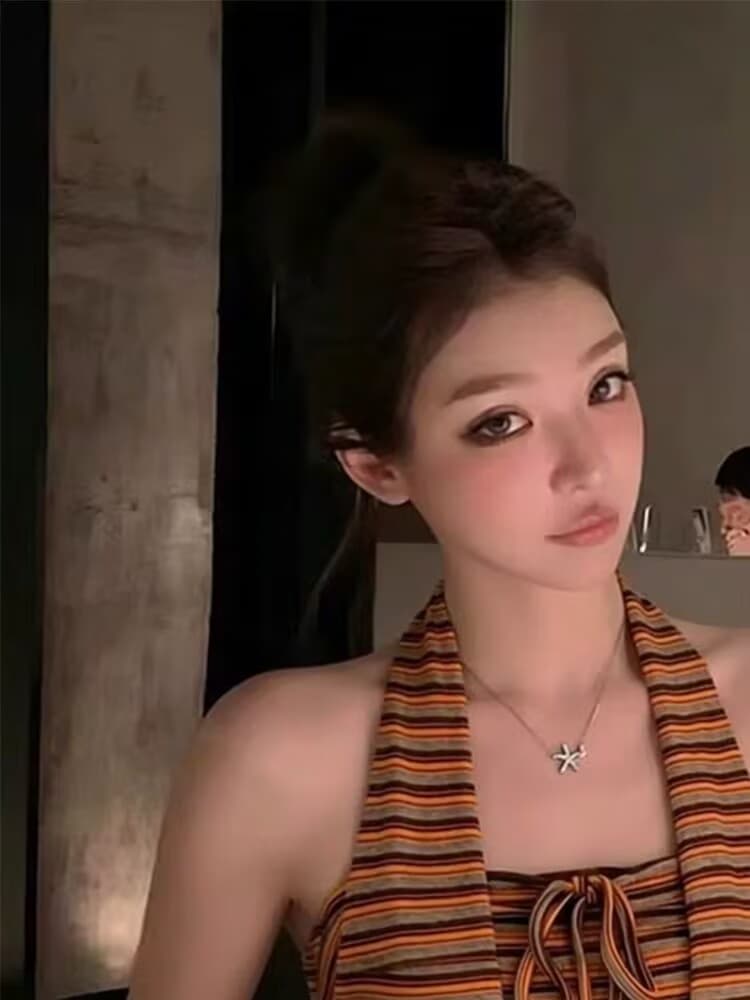 실사 여름 고급 품격 달콤한 핫걸 디자인 센스 스트라이프 민소매 조끼 여성 행침 목 몸매 가꾸기 슬림해 보이는 맨위 상세 이미지 2