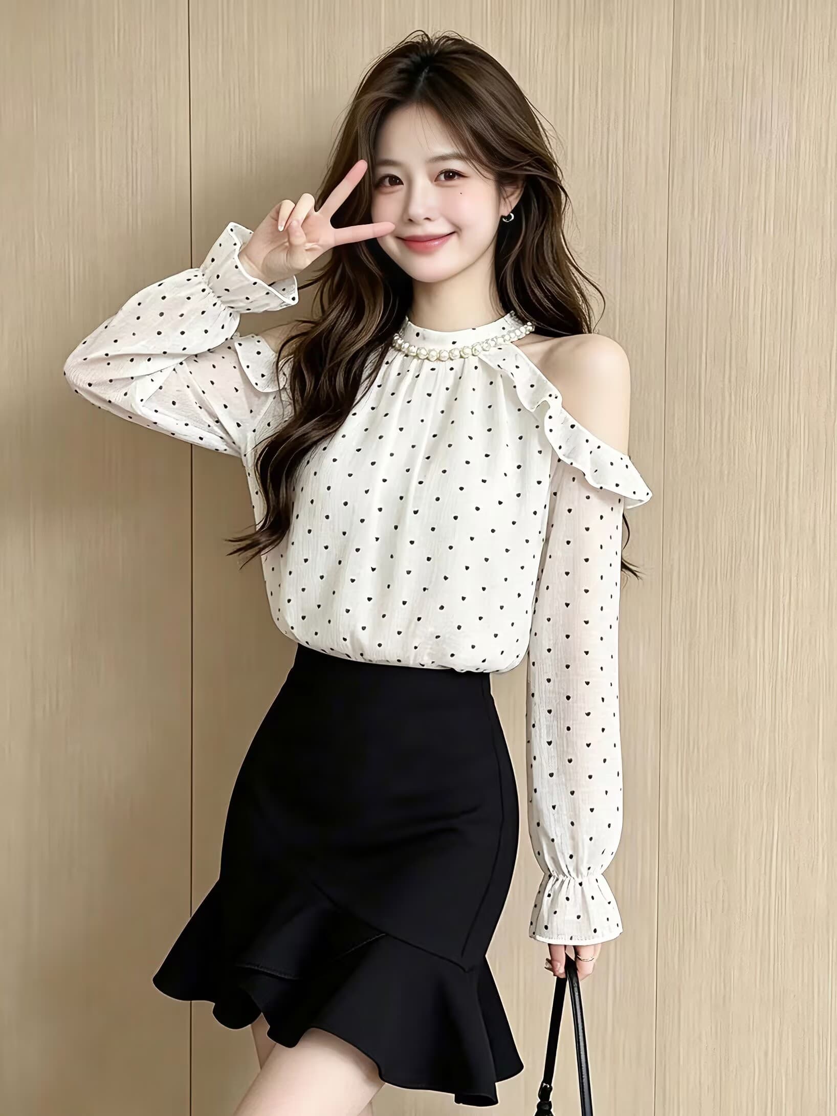 실사 2026 봄 가을 새로운 프랑스식 Chic 순수한 욕망 오프숄더 슬림해 보이는 셔츠 달콤함 긴팔 맨위 이미지 3