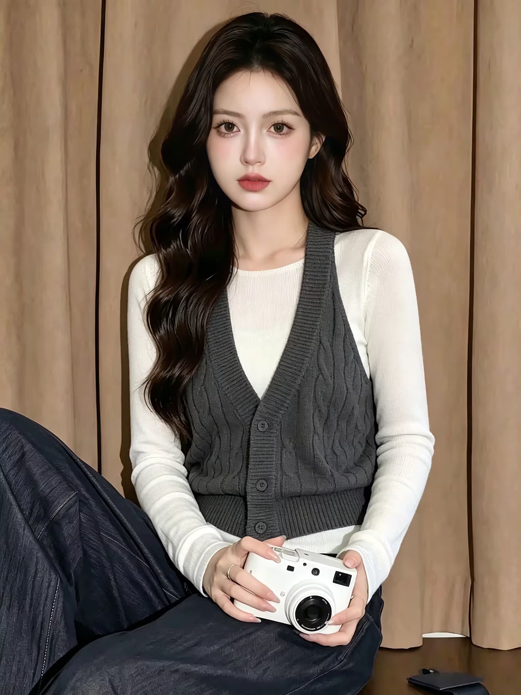 실사 2026 가을 새로운 투피스 세트 미니멀리즘 다용도 니트 스웨터 행침 목 니트 베스트 사실 투피스 세트 상세 이미지 2