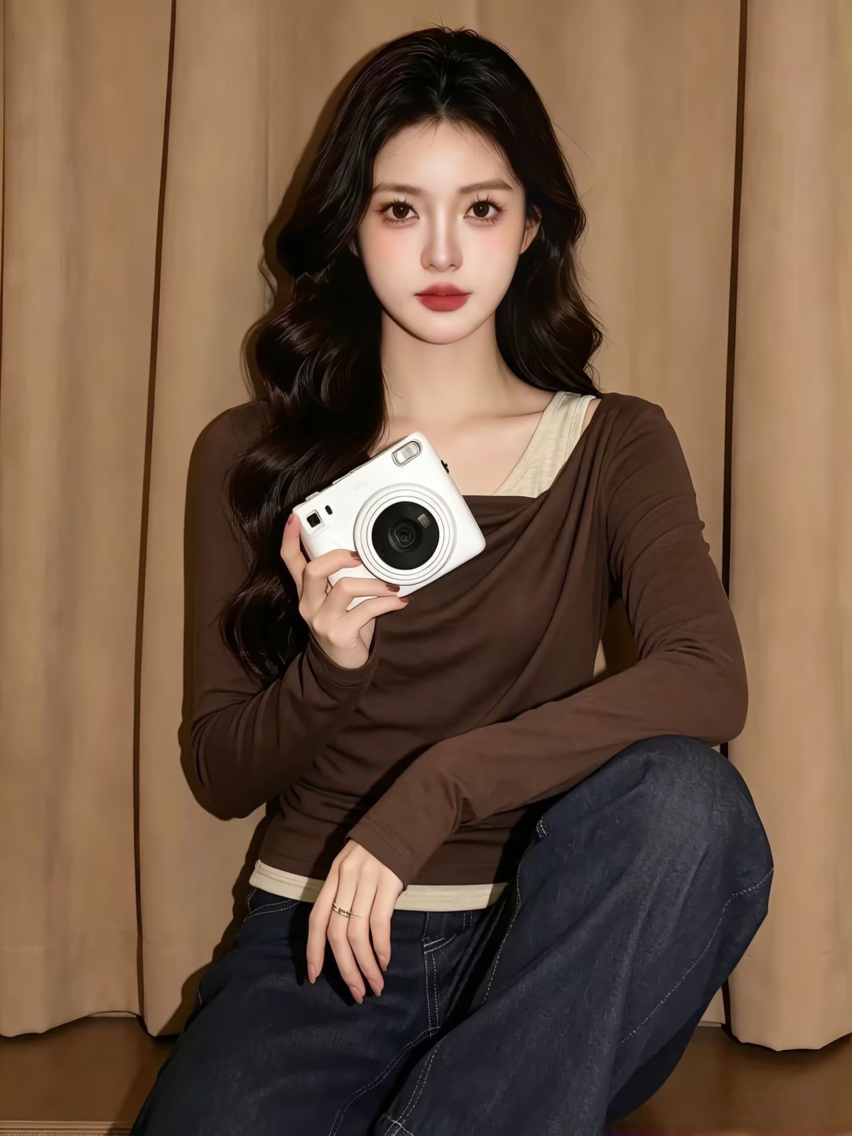 실사 순수한 욕망 바람 비스듬한 칼라 디자인 페이크 레이어드 긴팔 티셔츠 여성 가을 새로운 불규칙 허리 수축 몸매 가꾸기 맨위 상세 이미지 3