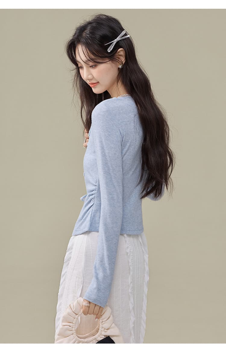 페이크 레이어드 레이스 레이스 스트랩 길다 소매 위버 2026 가을 새로운 한 부서 소녀 맨위 상세 이미지 22