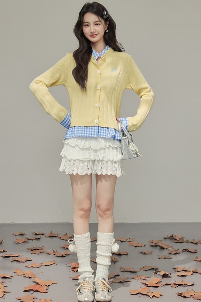 다용도 캐주얼 배색 아메리칸 레트로 오픈 가디건 체크무늬 패치워크 페이크 레이어드 스웨터 맨위 재킷 이미지 7