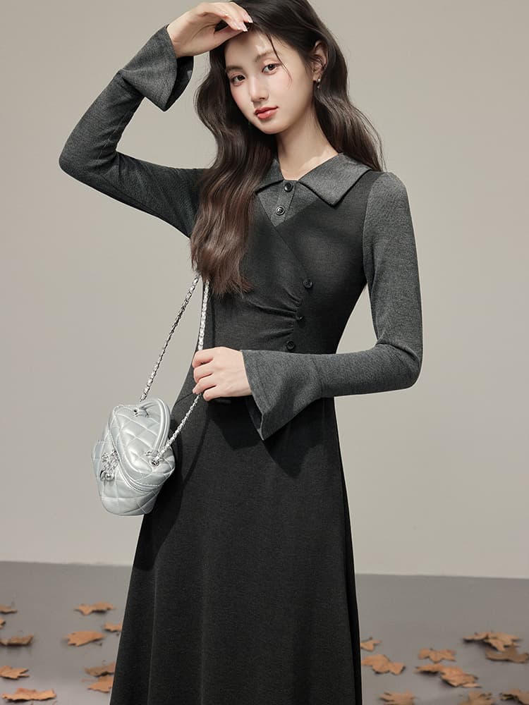 프랑스식 레트로 니트 드레스 고급 센스 여성 가을 겨울철 새로운 서리가 내린 부서 고유 한 Chic 치마