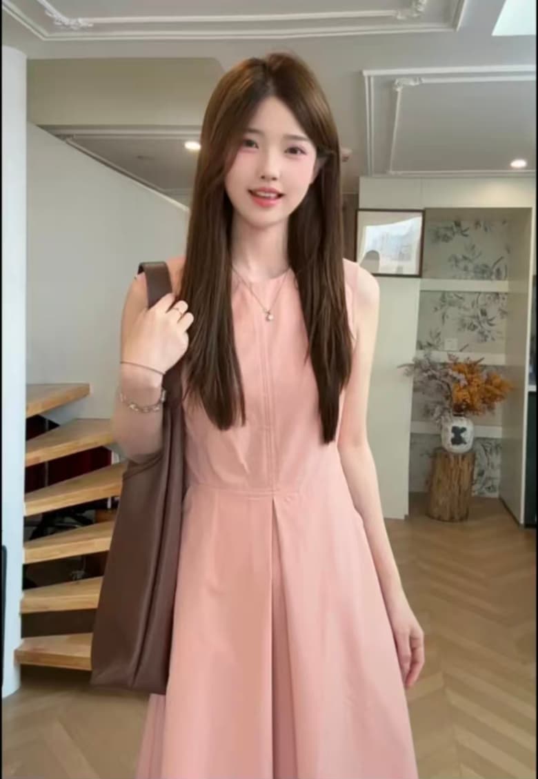 한 부서 이른 봄 품격 민소매 슬림해 보이는 한 마디 핑크색 다용도 드레스 상세 이미지 5