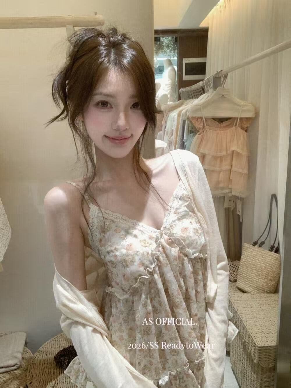 품격 달콤함 작은 청신 꽃무늬 디자인 센스 레이스 레이스 패치워크 맨위 쉬폰 캐미솔 이미지 3