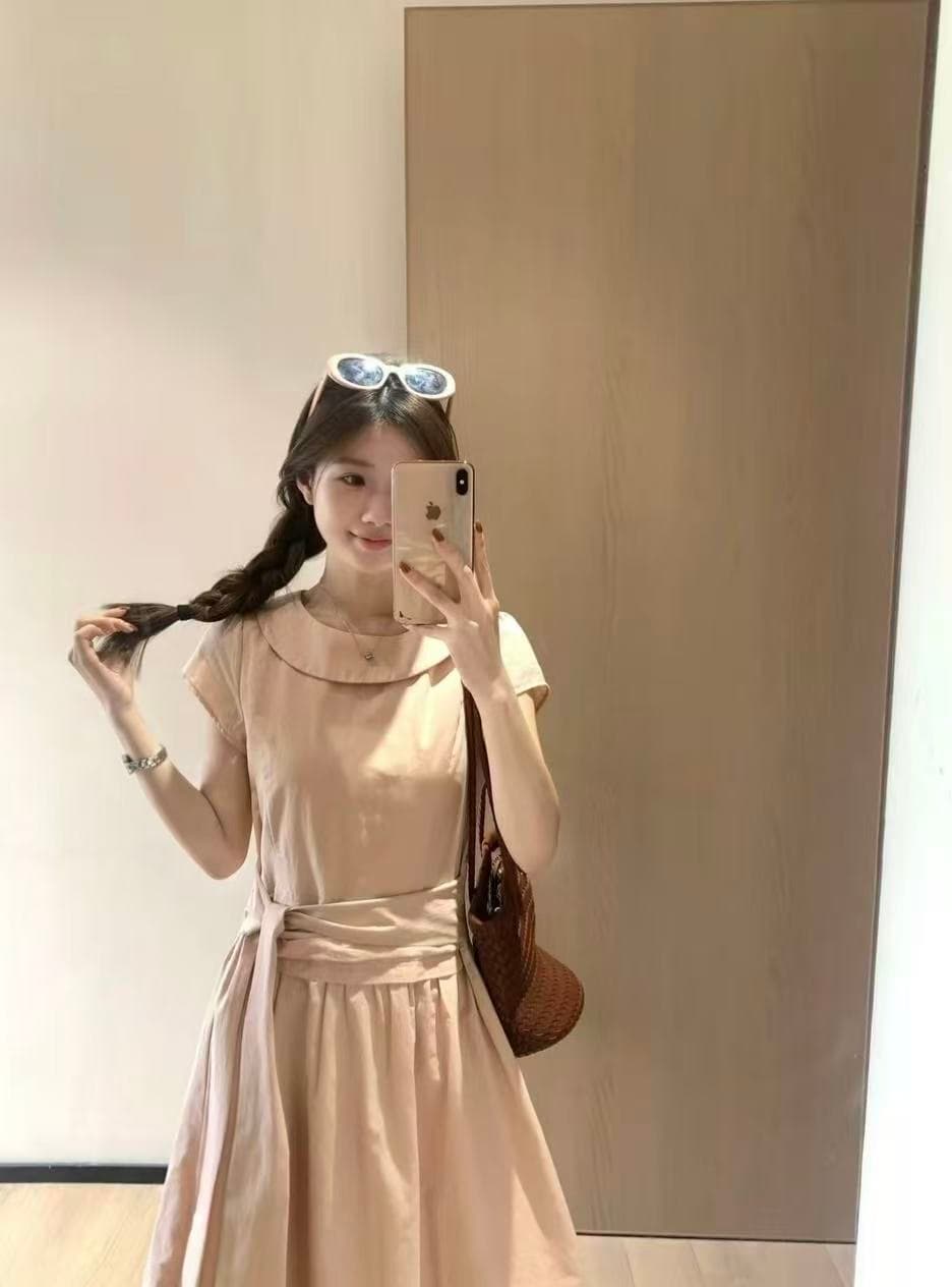 한 11 이중층 불 투수 레이스업 반소매 조끼 롱 스커트 여성 여름 새로운 캐주얼 허리 수축 품격 드레스 상세 이미지 1