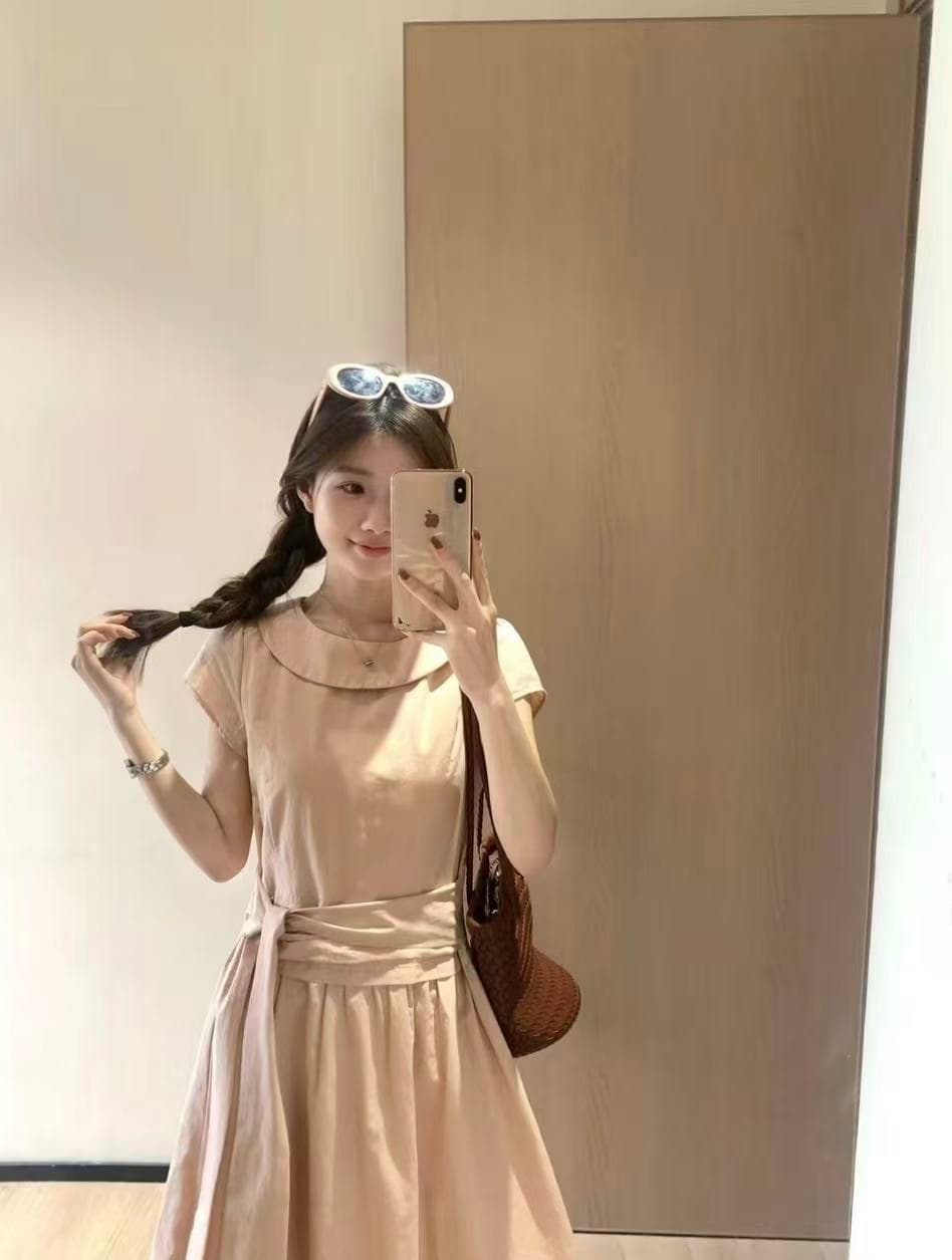 한 11 이중층 불 투수 레이스업 반소매 조끼 롱 스커트 여성 여름 새로운 캐주얼 허리 수축 품격 드레스 상세 이미지 5