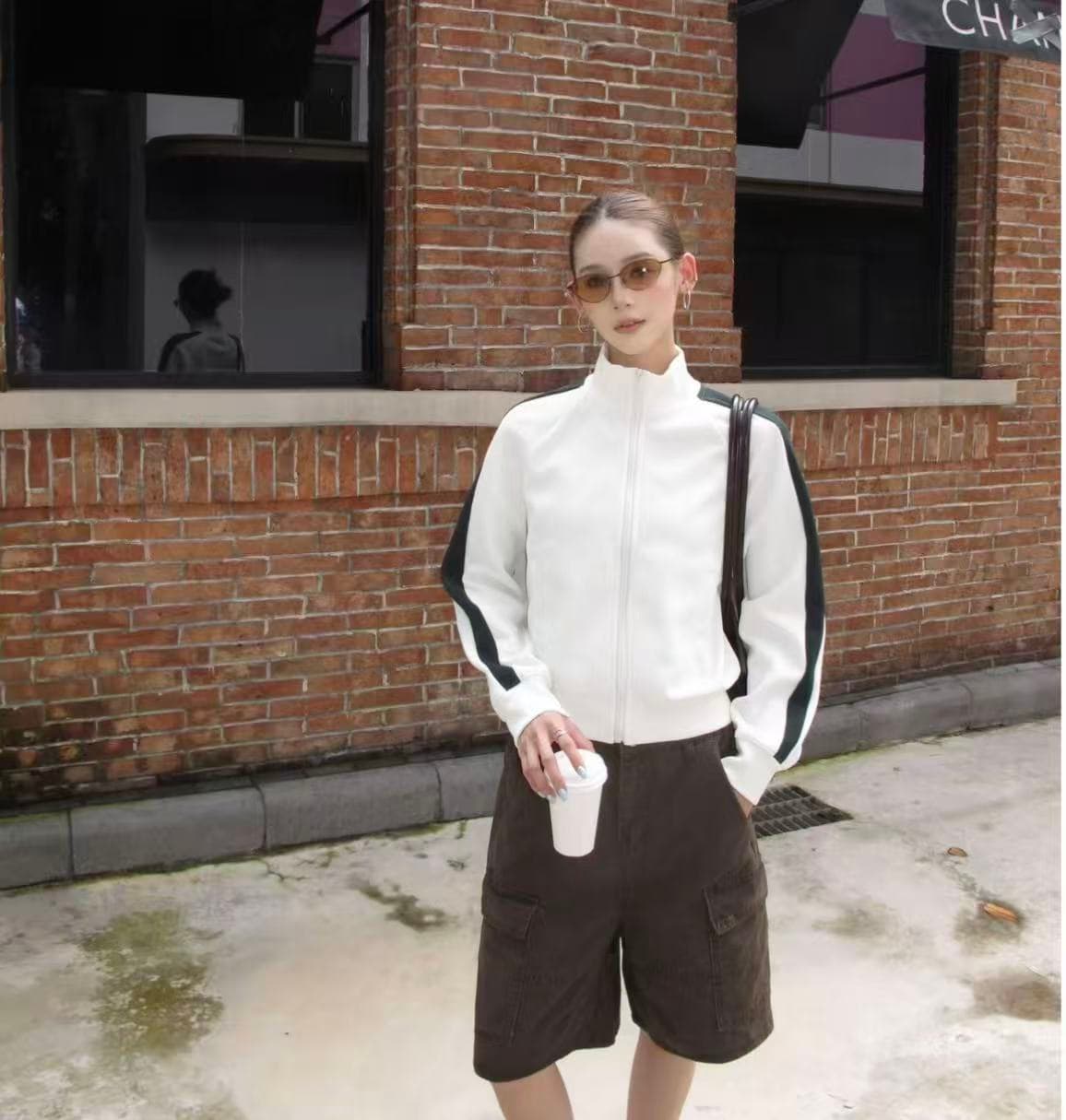 2026 새로운 아메리칸 배색 라인 스탠드 칼라 오픈 가디건 캐주얼 후드티 여성 상세 이미지 3
