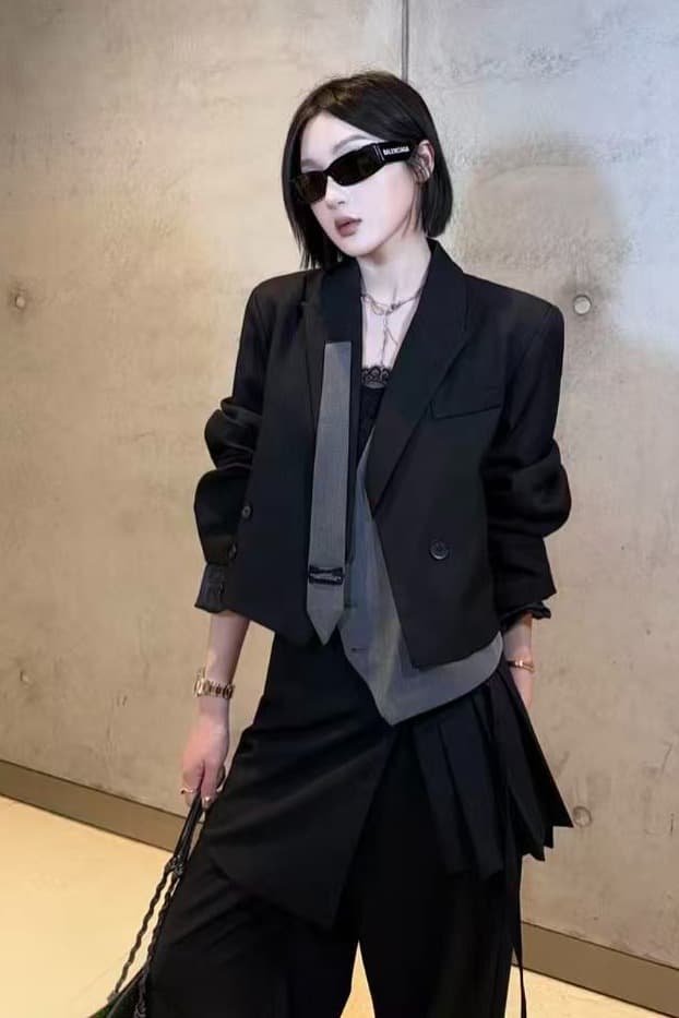 심미 온라인 가을 새로운 불규칙 넥타이 패치워크 디자인 작은 대중 고급 센스 블레이저 이미지 7