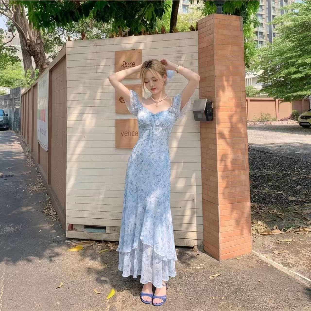 9c 유화 세계 ins 바람 몸매 가꾸기 종류 A라인 스커트 도시 출퇴근 달콤함 프릴 패치워크 드레스 상세 이미지 5
