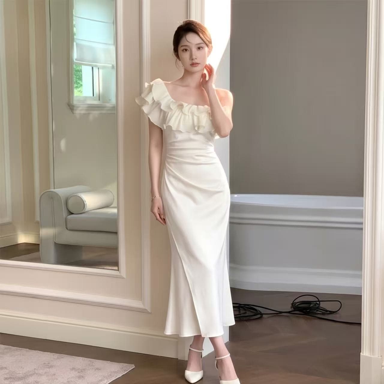 하나부터 순간 호흡 결정하다 순수한 욕망 바람 새틴 인어 꼬리 드레스 하나 치마 기타 착용 고급 늦게 행사 롱 스커트 이미지 3