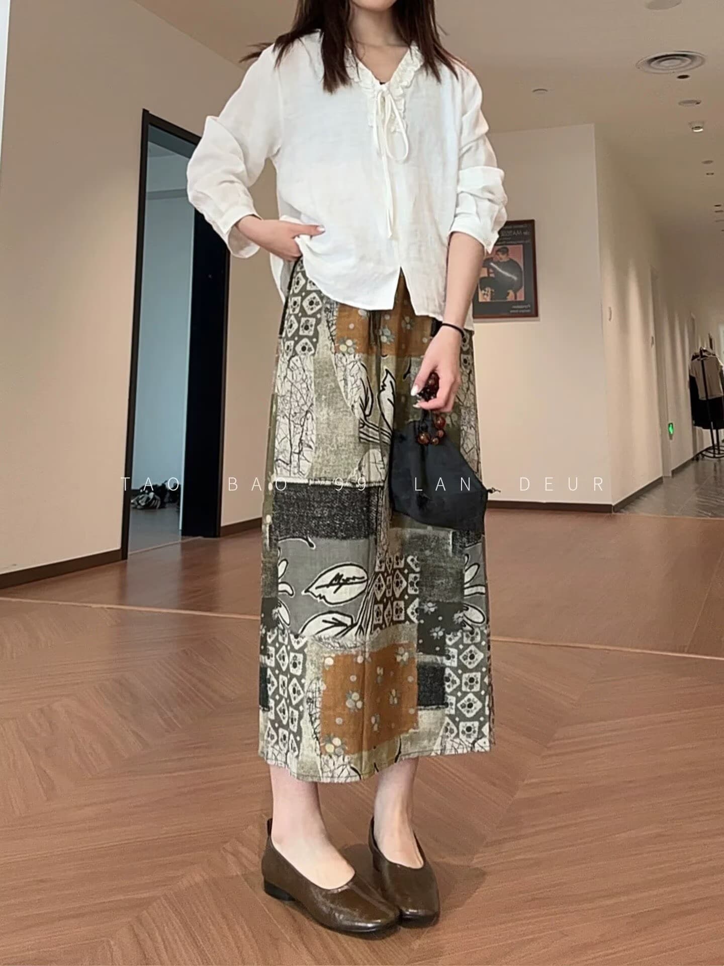 jiujiu 스타 도루 히라노 패션 다용도 레트로 프랑스식 예술 센스 A라인 스커트 허리밴드 반신 스커트 이미지 2