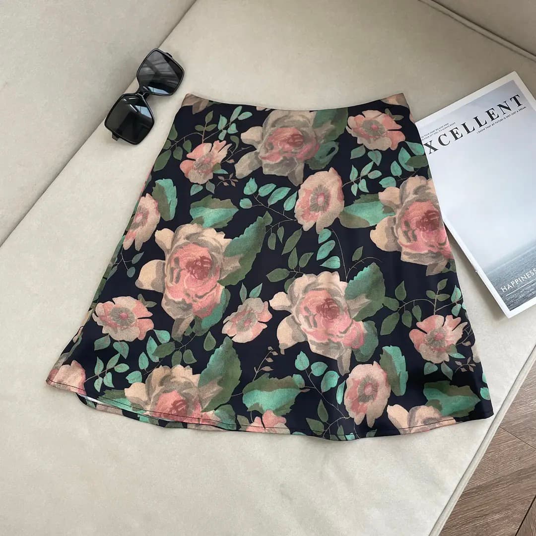 남쪽 기름 크릭 크릭 레트로 유화 프린트 반신 스커트 여성 여름 우아함 품격 한 마디 미니 스커트 806010 상세 이미지 2