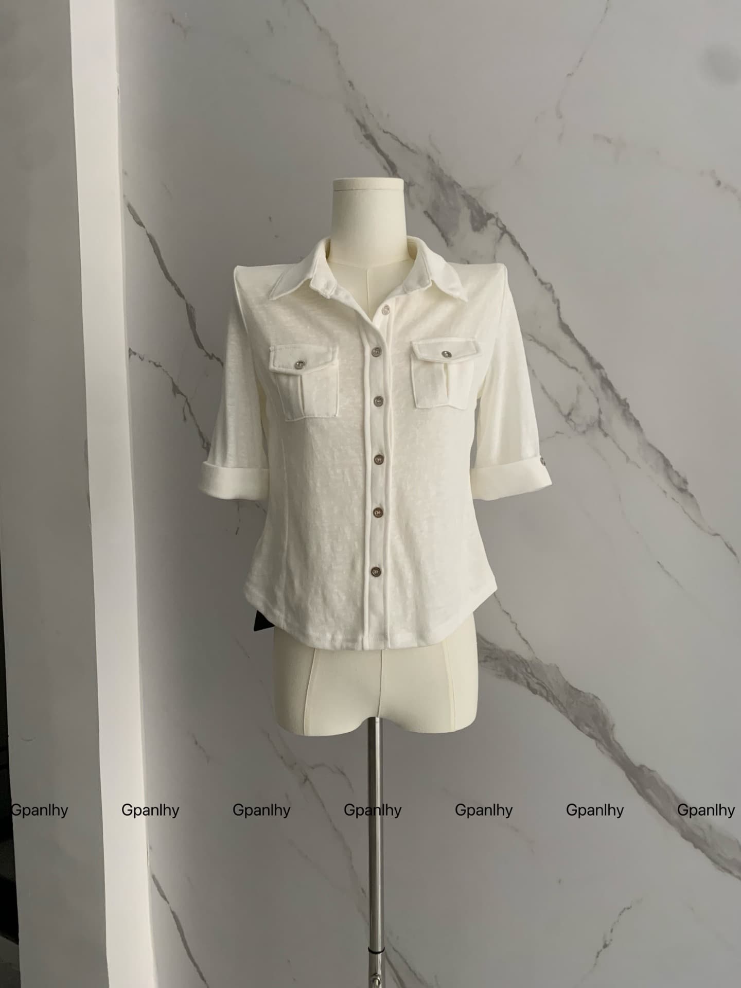 yolo shop 핫걸 주간 접시 니트 반팔 신축성 워크웨어 여성 셔츠 화이트 POLO 칼라 다용도 맨위 상세 이미지 4