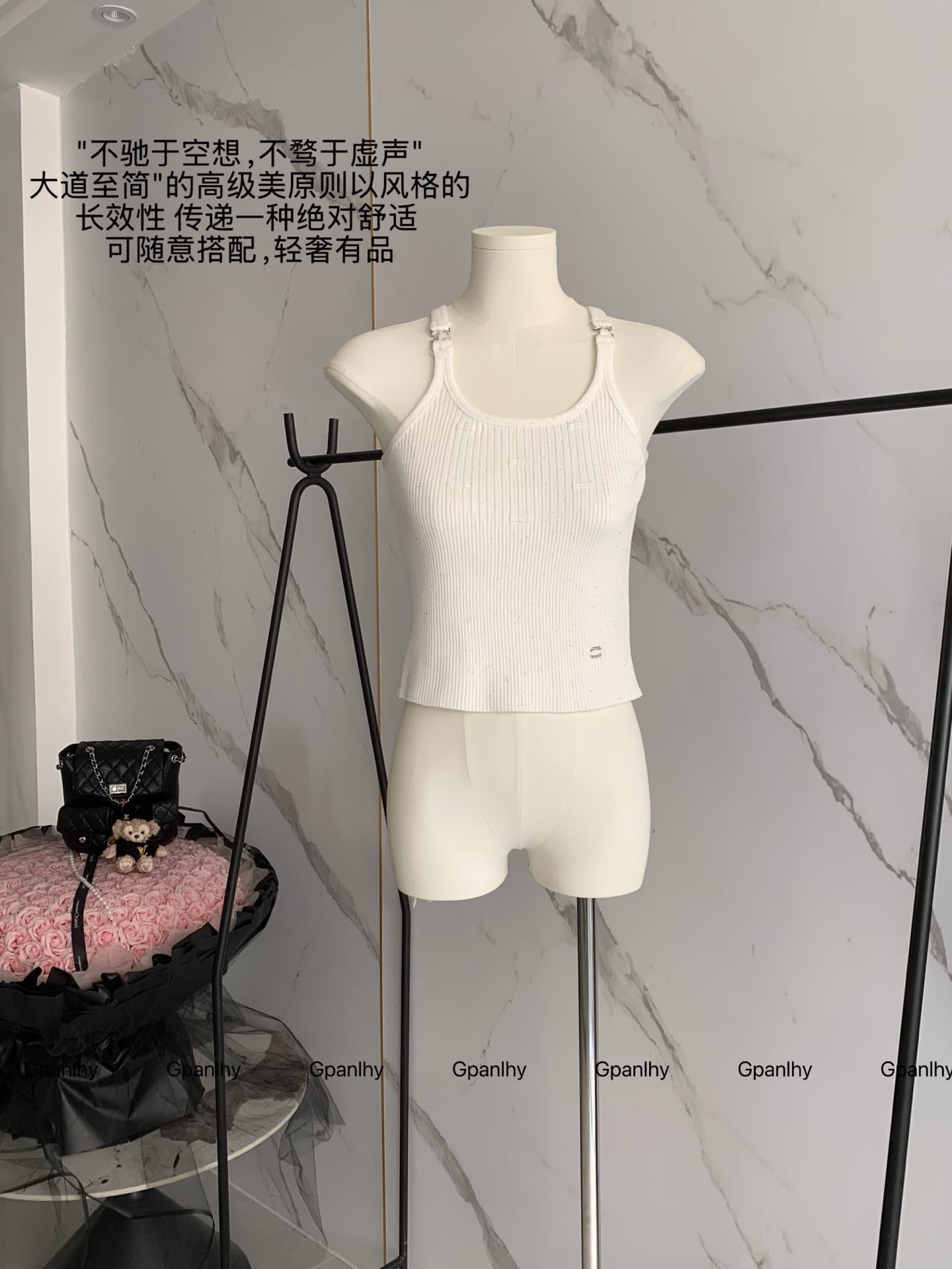 작은 샤넬 스타일 맞춤 섹션 봄 여름 여성 디자인 센스 니트 조끼 다용도 패션 품격 슬립 Gypsophila 맨위 이미지 3