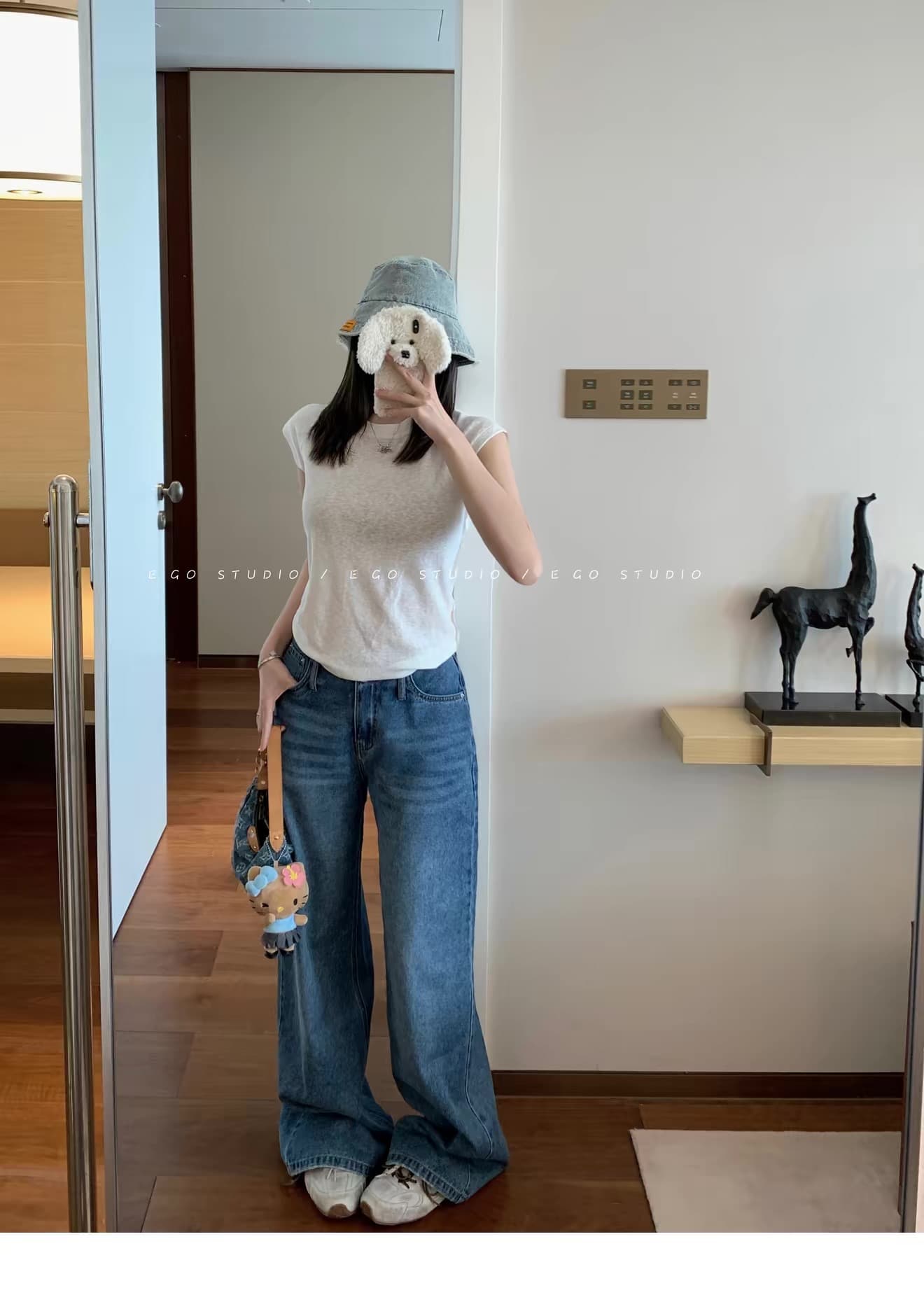 e go studio 산포 측면 디자인 삽입 어깨 소매 일상 다용도 면 티셔츠 여성 여름 새로운 라운드 넥 반팔 맨위 이미지 2