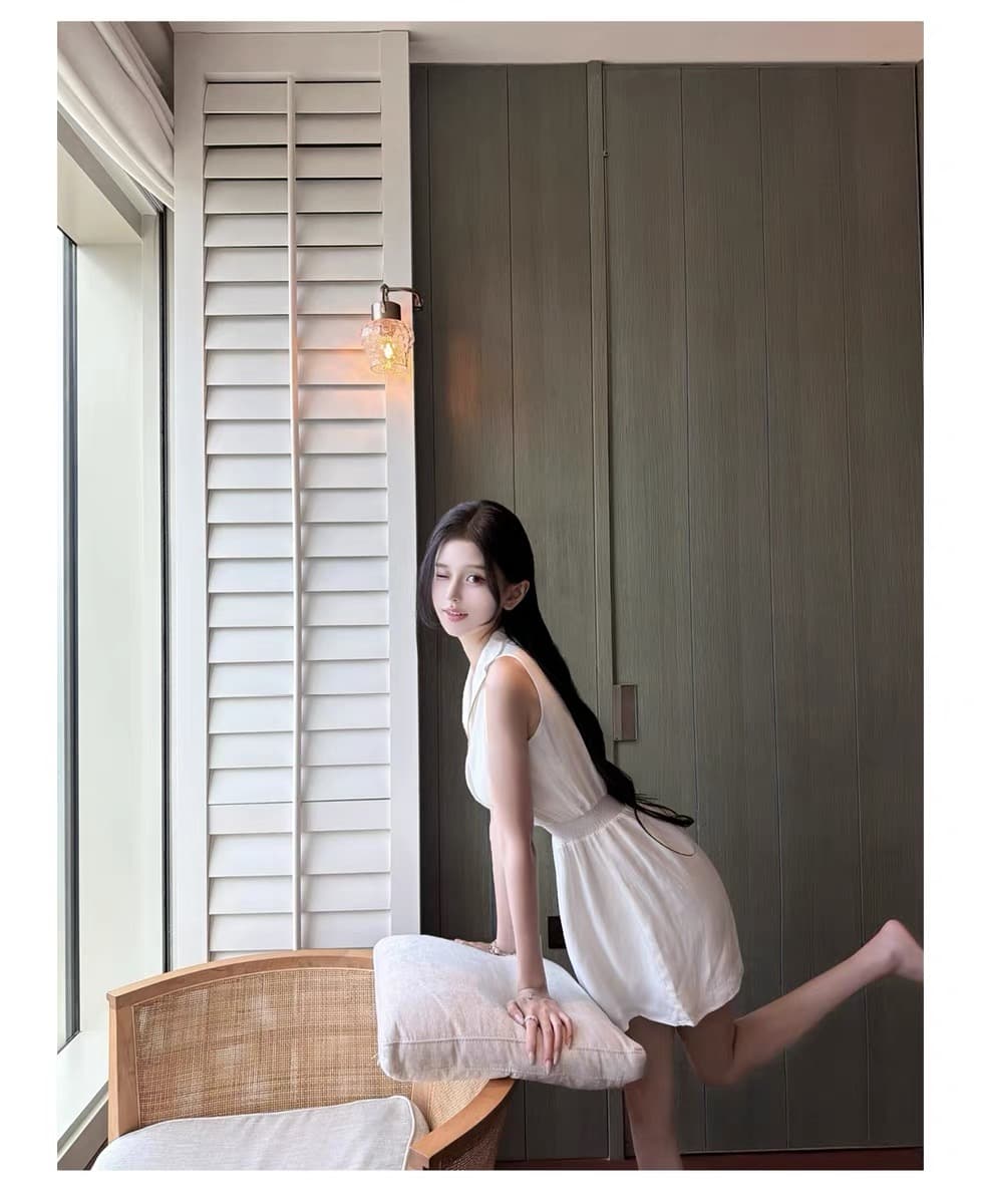 kubiliv1 p 작은 대중 오래된 돈 화이트 폴로 칼라 플리츠 민소매 여성 드레스 허리 수축 슬림해 보이는 A라인 스커트 이미지 4