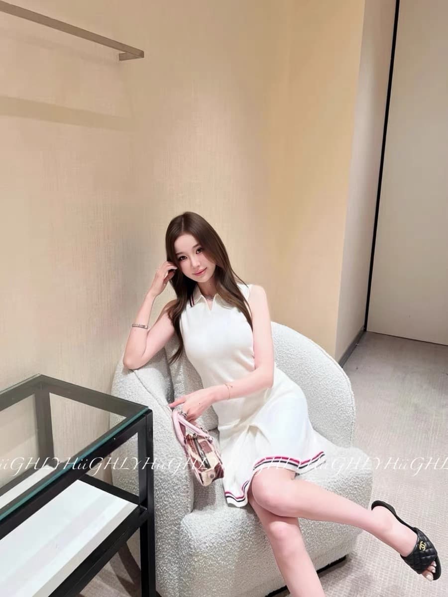 du. 프랑스식 순수한 욕망 연령 감소 달콤함 스트라이프 니트 민소매 POLO 칼라 드레스 슬림해 보이는 다용도 이미지 2