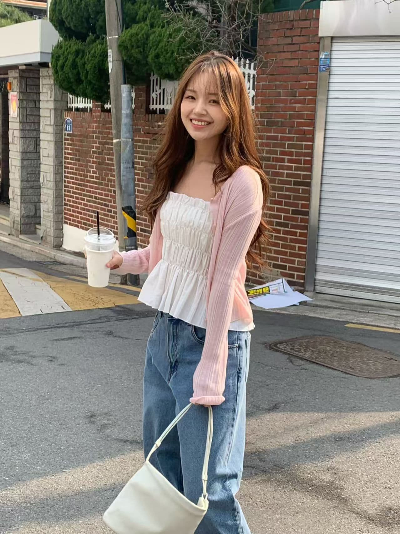 ins 프랑스식 부드러운 바람 프릴 주름 허리 수축 슬림해 보이는 플리츠 작은 키 쇼트 스타일 캐미솔 맨위 상세 이미지 11
