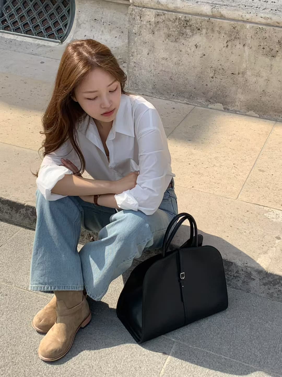 있음 선적 레트로 느긋한 바람 품격 폴로 칼라 싱글 주머니 디자인 루즈핏 슬림해 보이는 순면 긴팔 셔츠 상세 이미지 9